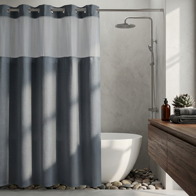 The Cloud Curtain - Luxury Hookless Shower Curtain with Snap-In Washable Fabric Liner