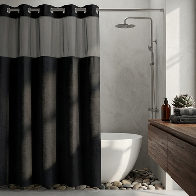 The Cloud Curtain - Luxury Hookless Shower Curtain with Snap-In Washable Fabric Liner