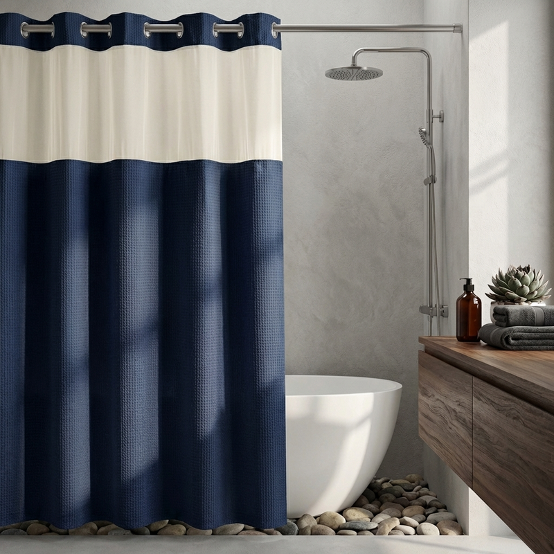 The Cloud Curtain - Luxury Hookless Shower Curtain with Snap-In Washable Fabric Liner