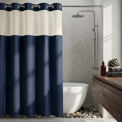 The Cloud Curtain - Luxury Hookless Shower Curtain with Snap-In Washable Fabric Liner