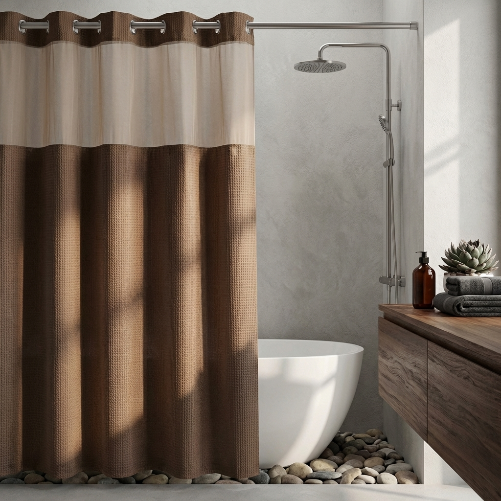 The Cloud Curtain - Luxury Hookless Shower Curtain with Snap-In Washable Fabric Liner