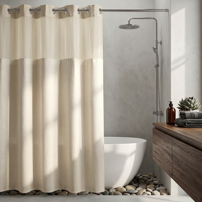 The Cloud Curtain - Luxury Hookless Shower Curtain with Snap-In Washable Fabric Liner